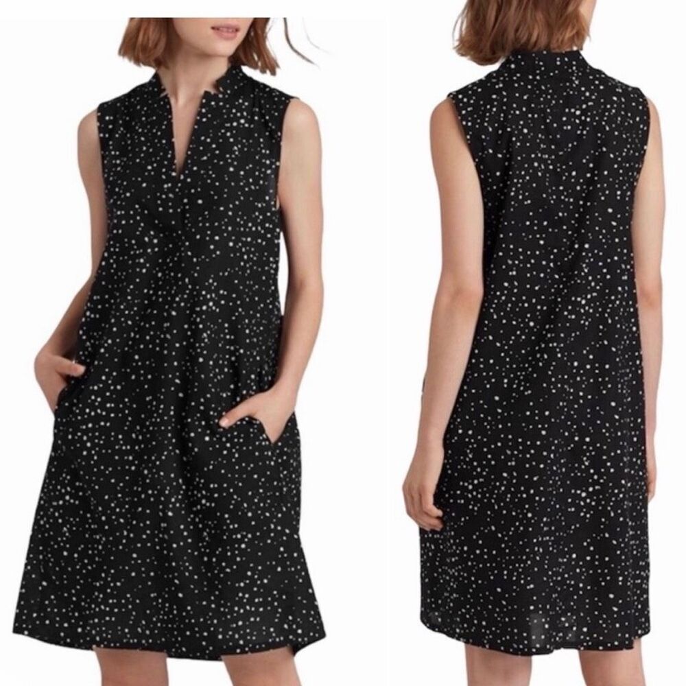 EILEEN FISHER Black Organic Cotton Dot Print Shift Dress-S